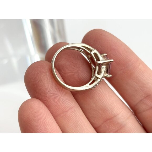 Pink Topaz Multi CZ Gemstone Ornate Shank 925 Sterling SilverVintage Ring - sz 6 - Picture 6 of 12